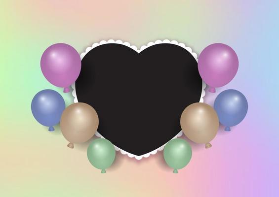 Valentines Day background with heart frame and balloons