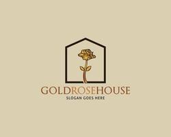 Golden Rose House Vector Logo Design Template