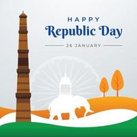 día de la república de india, 26 de enero en kutub minar delhi ilustración vector