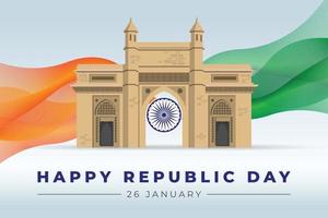 día de la república de la india, 26 de enero en la puerta de entrada de la india mumbai ilustración vector
