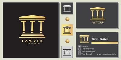 luxury gold master lawyer pillar  logo premium template with elegant business card vector eps 10