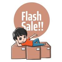 hombre de compras en dibujos animados de venta flash vector