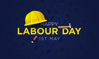 Labour Day Background Design with helmet, hammer and screwdriver illustration. vector