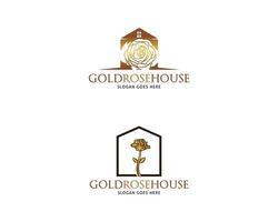 Set of Golden Rose House Vector Logo Design Template