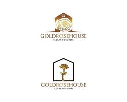 Set of Golden Rose House Vector Logo Design Template