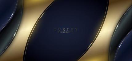 Banner web template luxury style golden curved shape with lines and light on dark blue background vector