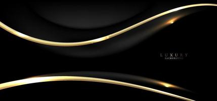 Abstract elegant black wave curved shape background with 3D golden line and lighting effect vector