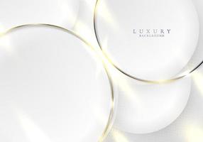 Elegant 3D white circles and golden ring with glow lighting effect on clean background vector