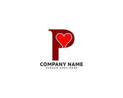 elemento de plantilla de diseño de icono de logotipo de amor de corazón de letra inicial p vector