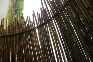 paredes hechas de arreglo ordenado de bambú foto