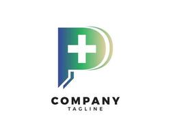 P Initial Letter Cross Medical Logo Vector Template