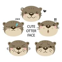 Cute cartoon otter in different emotions . vector