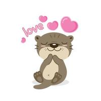 Cute Otter with Hearts. Valentines day card. vector