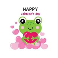 Valentines day greeting card.Cute frog holding pink hearts. vector