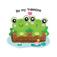 Valentines day greeting card. Cute couple frogs fall in love. vector