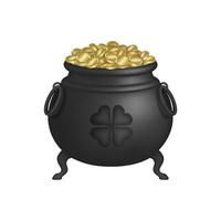 patrick day cauldron. isolated pot with gold coins. vector