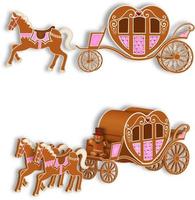 isolated gingerbread heart-shaped carriages with horses. valentine's day gingerbread carriage vector