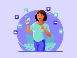 Woman surfing the internet using smartphone vector