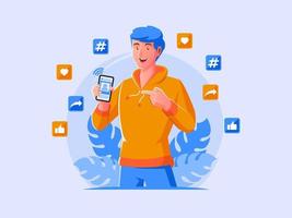 Man surfing the internet using smartphone vector