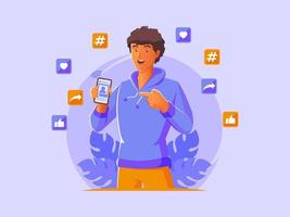 Man surfing the internet using smartphone vector