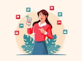 Woman surfing the internet using smartphone vector