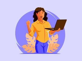 Black woman standing with a laptop vector