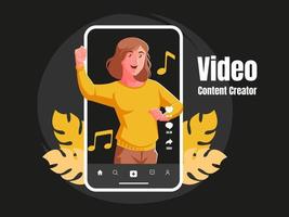 Young woman dancing and singing video content vector