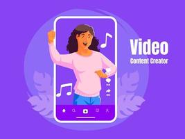 Young black woman dancing and singing video content vector
