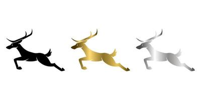 Three color black gold and silver symbol of deer It is running Good use for symbol mascot icon avatar logo or any design vector