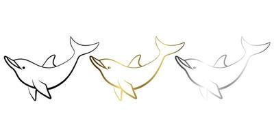 tres colores negro oro y plata línea arte vector ilustración de un delfín