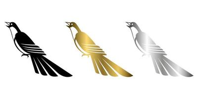 Three color black gold and silver Vector illustration on a white background of a magpie