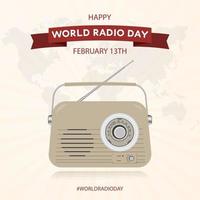 Happy World Radio Day February 13th vintage radio illustration on colored background vector