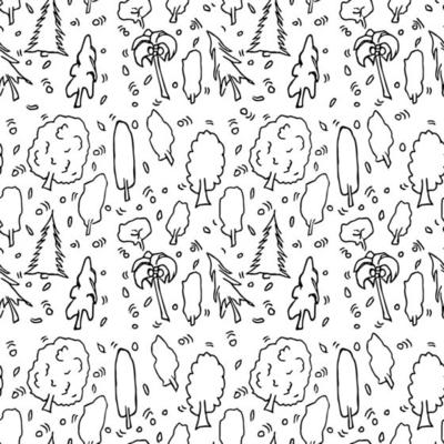 black and white seamless pattern with trees. doodle illustration with trees
