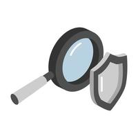 Magnifying glass with Security Shield search vector