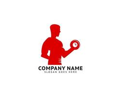 Fitness club logo with man silhouette, Man holds dumbbell vector
