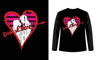 Vector illustration of a striped textured heart. Hand drawn paint texture. Lettering love. Valentine's day t shirt.