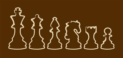 A doodle-style chess set on a brown background. World Chess Day. Banner for the holiday in the chess style. Vector illustration