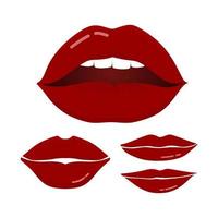 un conjunto de labios rojos de diferentes formas en un estilo plano. para sitios web, bocetos, aplicaciones, camisetas, tazas e impresión. vector