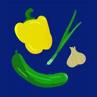 ilustración vectorial de un conjunto de verduras de colores sobre un fondo azul vector