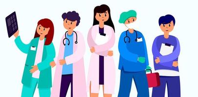 Doctors medicine prevention of diseases and viruses Masked doctor, medical student, resident, intern Illustration for landing page, banner, website, infographics, interface in the style of flat design vector