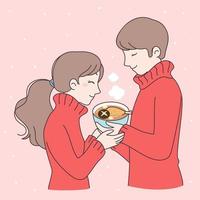 Couple carrying chicken soup vector