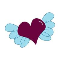 Burgundy heart with blue wings vector