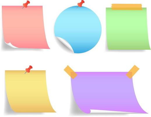 realistic paper note set with various color
