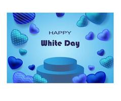 copy space happy white day with realistic blue love and a stage for sales vector