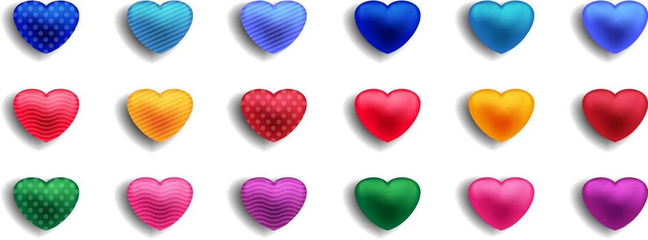 3d realistic love with various color and pattern vector