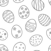 Decorated eggs as a symbol of the great Easter. Seamless pattern in doodle style. Hand drawn vector illustration