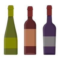 Set bottle of wine isolated on white background. Flat vector illustration