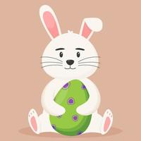 Cute Easter bunny with an Easter egg in its paws. Easter concept vector