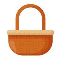 Wicker basket. Empty wicker basket for Easter, picnic. Wooden accessory for storage or carrying vector