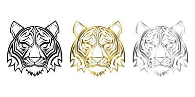 tres colores negro oro y plata línea arte de cabeza de tigre buen uso para símbolo mascota icono avatar tatuaje camiseta diseño logotipo o cualquier diseño vector